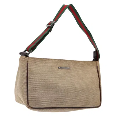 Pre-owned Gucci Sherry Line Pouch Canvas Beige Canvas Clutche & Pouche Bag () In Sand