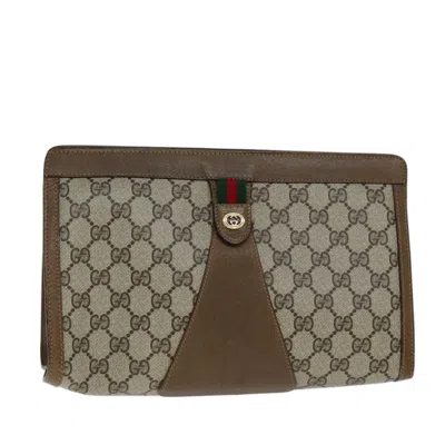 Pre-owned Gucci Sherry Line Pouch Canvas Beige Canvas Clutche & Pouche Bag () In Sand