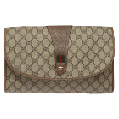 Pre-owned Gucci Sherry Line Pouch Canvas Beige Canvas Clutche & Pouche Bag () In Sand