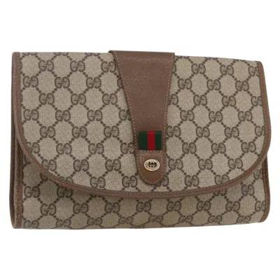 Pre-owned Gucci Sherry Line Pouch Canvas Beige Pvc Clutche & Pouche Bag () In Sand