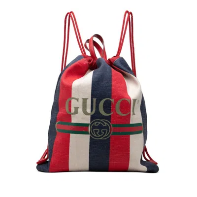 Pre-owned Gucci Sherry Line Red Color White Canvas Backpack () In Red Color, White