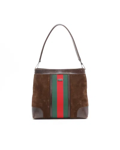 Gucci Sherry Line Suede Bag In Brown