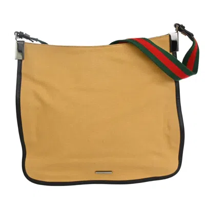 Gucci Sherry Brown Canvas Shoulder Bag () In Yellow
