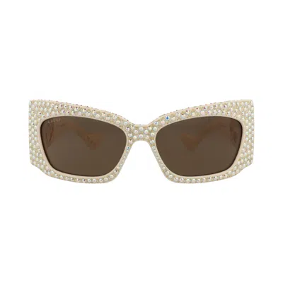 Pre-owned Gucci Shield Frame Recycled Acetate Sunglasses 'ivory/brown' | White | Women's Size Onesize