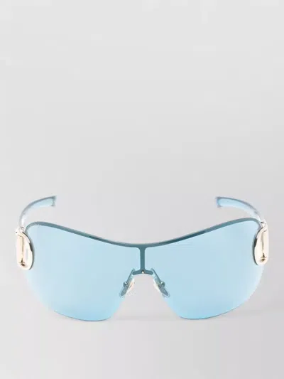 Gucci Shield Sunglasses Rimless Design Gold Tone In Blue