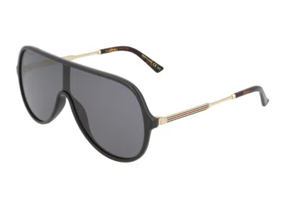 Pre-owned Gucci Shield Sunglasses/30001806001) In Black/gold/grey (gg0199s