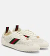 Gucci Shift Embellished Suede-trimmed Sneakers In White