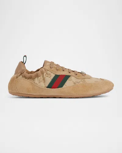 Gucci Shift Low Top Sneakers Rubber Sole Stripe In Brown