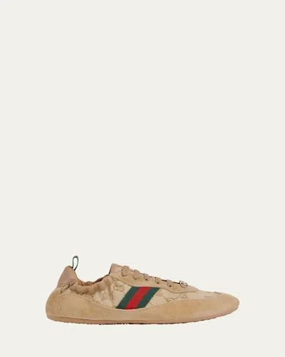 Gucci Shift Low Top Sneakers Rubber Sole Stripe In Brown