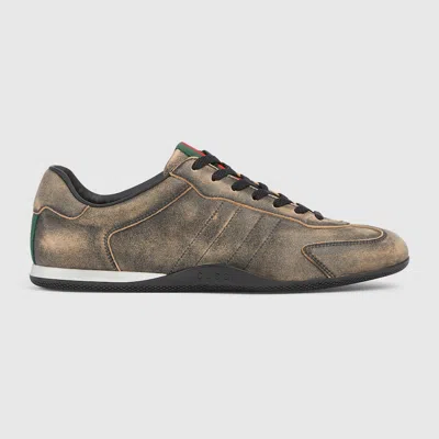 Gucci Shift Web Stripe Leather Sneakers In Black
