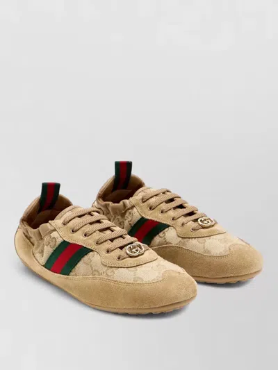 Gucci Shift Low Top Sneakers Rubber Sole Stripe In Brown
