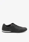 Gucci Men Black Low Top Sneakers With Web Tongue In Leather Man In Black