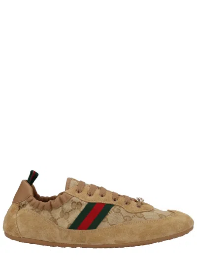 Gucci Shift Low Top Sneakers Rubber Sole Stripe In Brown