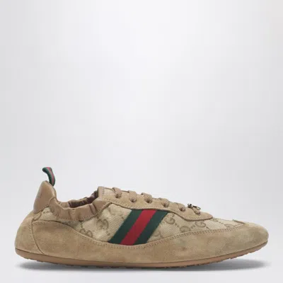 Gucci Women Shift Sneakers In Gg Fabric And Leather In Brown