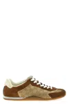Gucci Shift Suede Sneakers With Gg Supreme Fabric Inserts In Brown