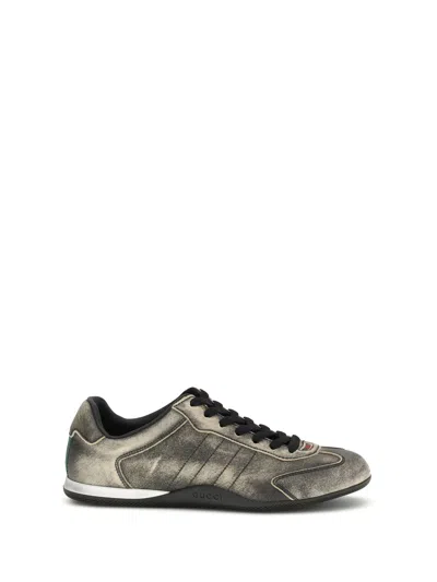 Gucci Leather Shift Sneakers Low Top Rubber Sole In Green