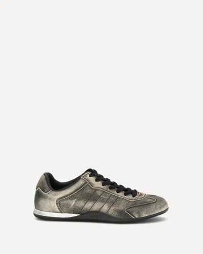 Gucci Leather Shift Sneakers Low Top Rubber Sole In Green