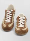 Gucci Shift Suede Sneakers With Gg Supreme Fabric Inserts In Brown