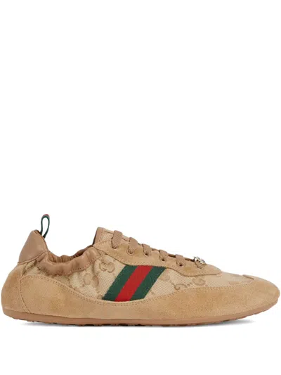 Gucci Shift Low Top Sneakers Rubber Sole Stripe In Brown