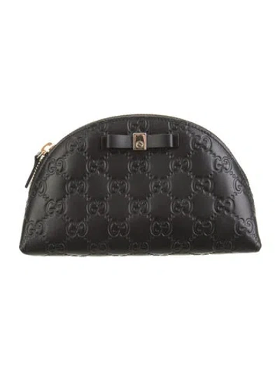 Pre-owned Gucci Shima Gg Cosmetic Clutch In Black