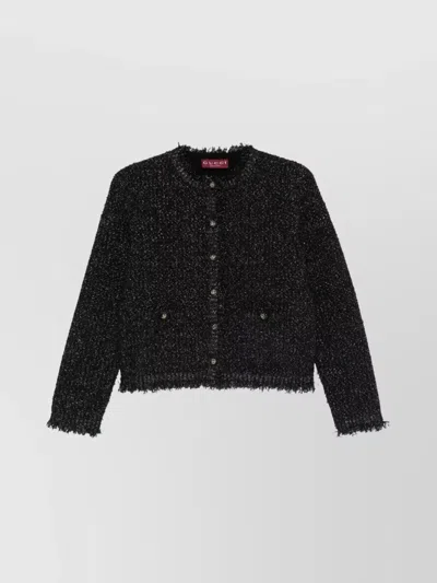 Gucci Shimmering Knit Cardigan With Frayed Edges In Black