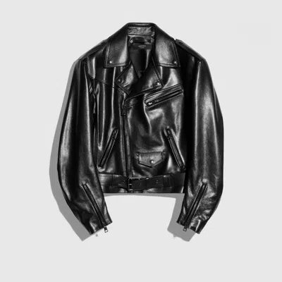 Gucci Shiny Calf Leather Biker Jacket In Black