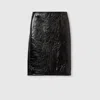 Gucci Glossy Leather Midi Skirt With Side Slit In Black
