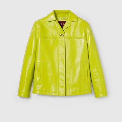 Gucci Shiny Leather Boxy Jacket In Green
