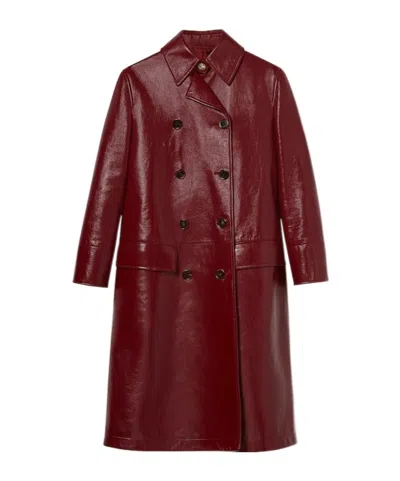 GUCCI GUCCI DOUBLE BREASTED SHINY LEATHER COAT