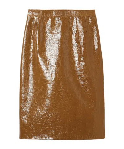 Gucci Shiny Leather Midi Skirt In Brown