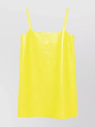Gucci Shiny Leather Mini Dress With Spaghetti Straps In Green