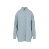 Gucci Womens Aqueous Monogram Relaxed-fit Silk Shirt In Blue