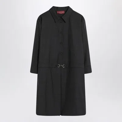 Gucci Womens Horsebit Long-sleeves Wool Mini Dress Ardesia Grey In Black