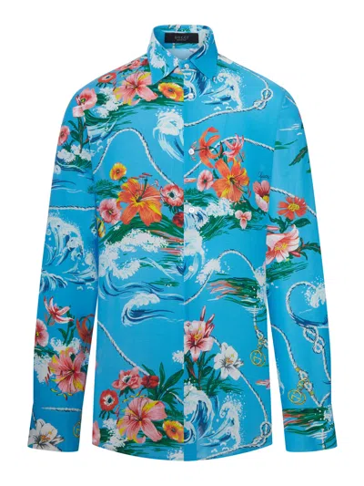 Gucci Shirt In Fluid Printed Fabric In Blue