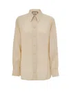 Gucci Shirt In Silk Beige Print Horsebit  In Neutral