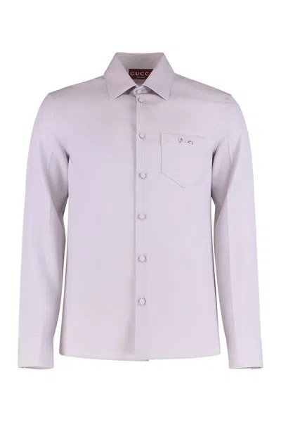Gucci Slim-fit Wool Gabardine Shirt With Metal Clamp Detail In Purple