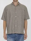 Gucci Mens Oatmilk Blue Monogram-pattern Regular-fit Linen-blend Shirt In Blue