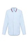 Gucci Web Striped Trimmed Cotton Shirt In Azzurro