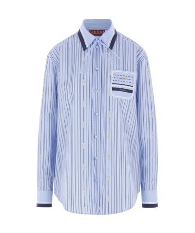 Gucci Striped Shirt In Blue