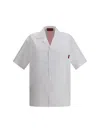 Gucci White Bowling Shirt With Web Detail On The Front And Maxi Web Print With Logo Lettering On The