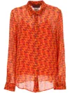 Gucci Silk Horsebit Print Shirt In Orange Red In Orange