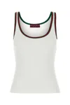 Gucci White Ribbed Top With Web Detail On The Edges In Cotton Woman
