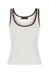 Gucci White Ribbed Top With Web Detail On The Edges In Cotton Woman