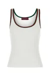 Gucci White Ribbed Top With Web Detail On The Edges In Cotton Woman In White