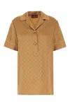 Gucci Beige Shirt With All-over Gg Motif In Satin Woman In Beige