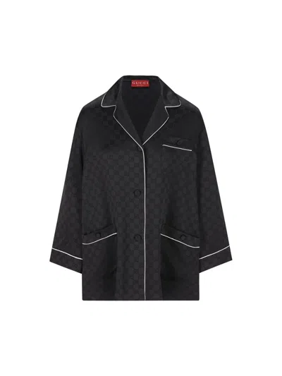 Gucci Monogram-jacquard Shirt In Black
