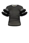 Gucci Sleeved Crewneck With Fur Trim And Ruched Detailing In Black
