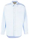 Gucci Men Cotton Shirt With Logo In Blue