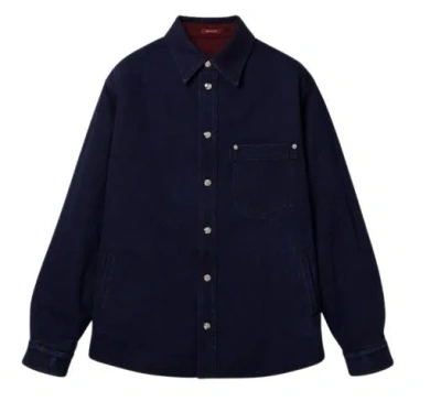 Gucci Blue Jacket With Classic Collar And Reversible Design In Cotton Man