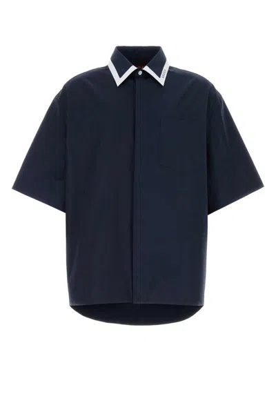 Gucci Men Navy Blue Poplin Oversize Shirt In Multi